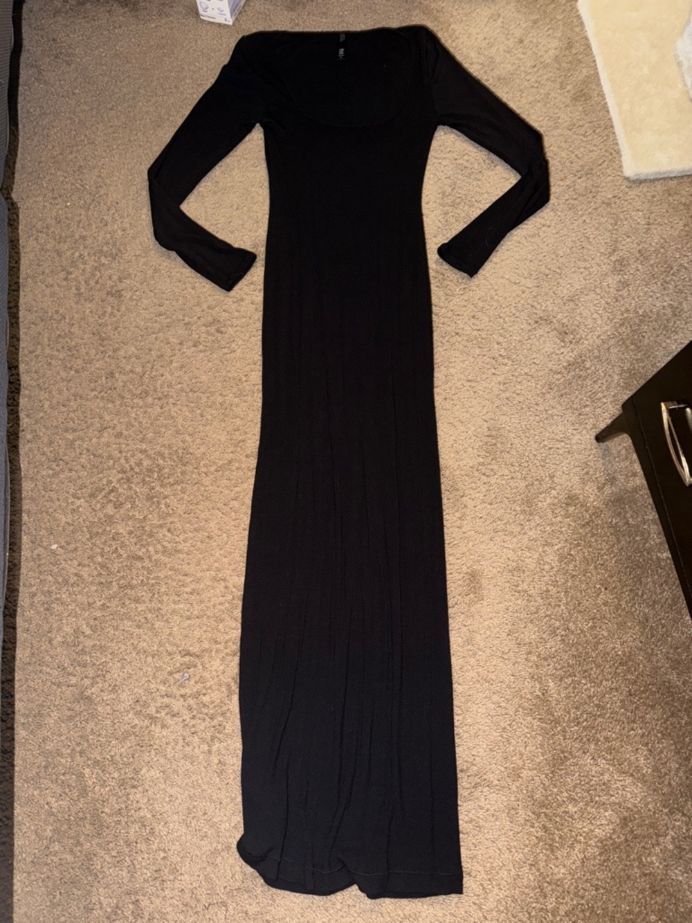 SKIMS Black Long Sleeve Maxi Scoop-Neck Dress